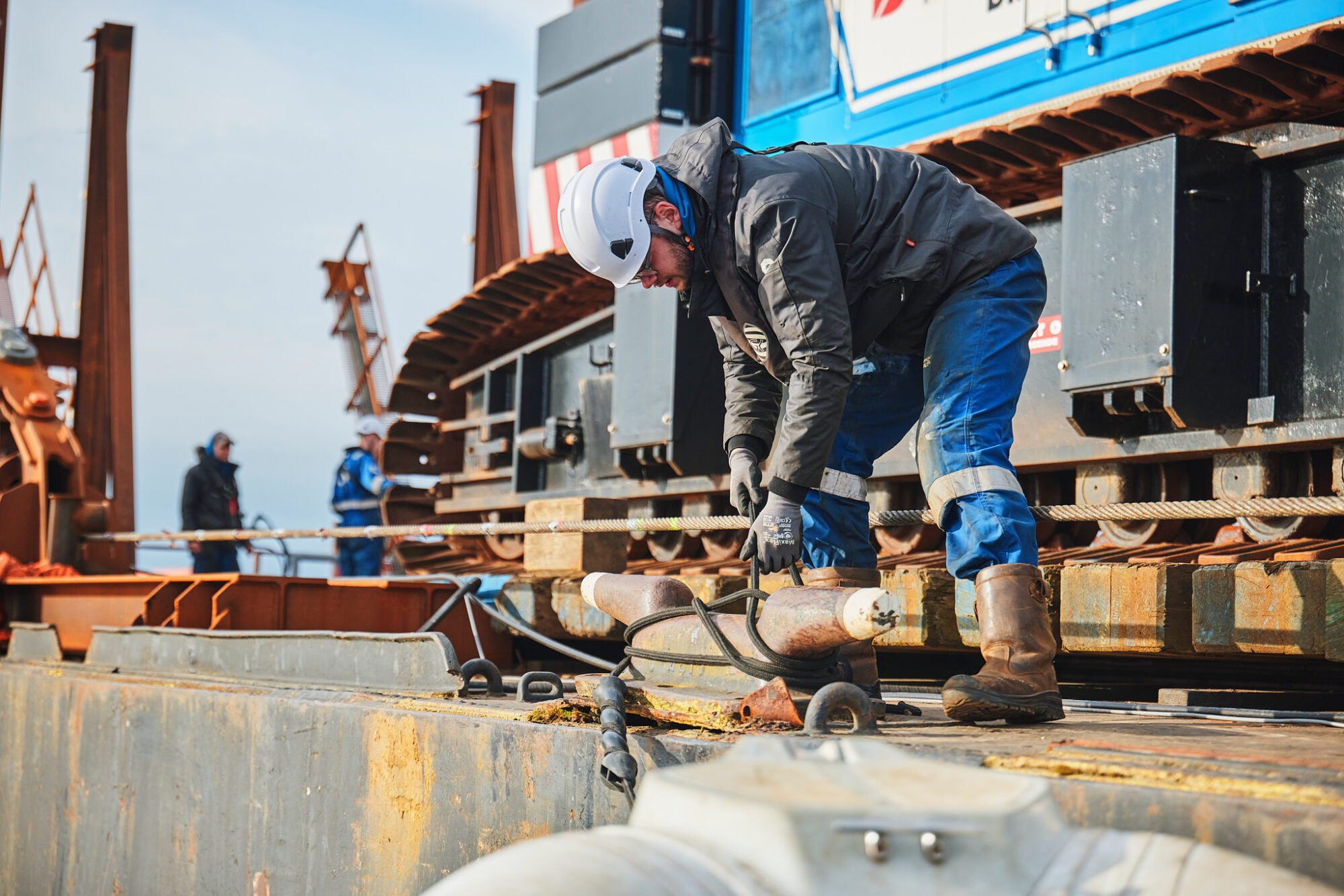 Working on the barge
